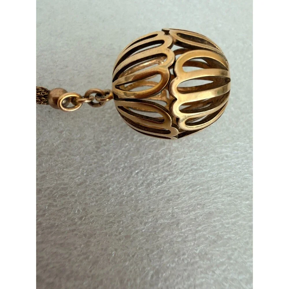 Vintage 12K Gold Filled Mesh Cord Bracelet Orb Cage Pendant F.C. Co.